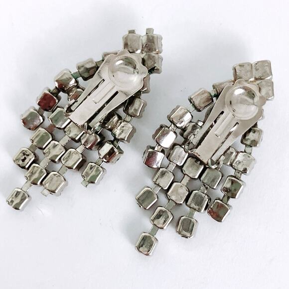 VTG 1950s Mid Century Rhinestone Clip On Earrings Articulated Dangle Cocktail - Picture 6 of 12